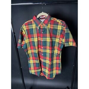 Vintage Campus Never Iron Shirt Men Medium Multicolor Tartan Plaid Button-Down